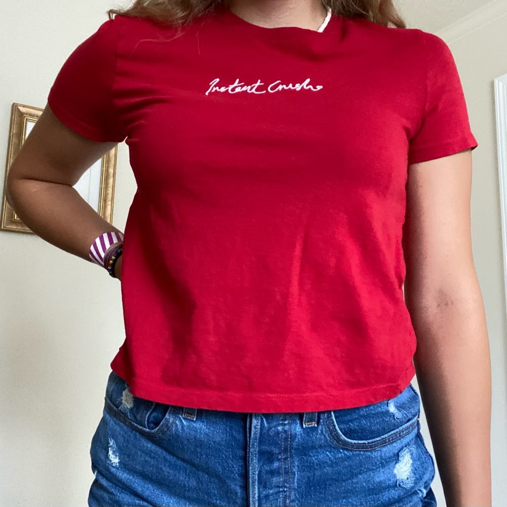 Red tee with white lettering, Divided H&M, size S